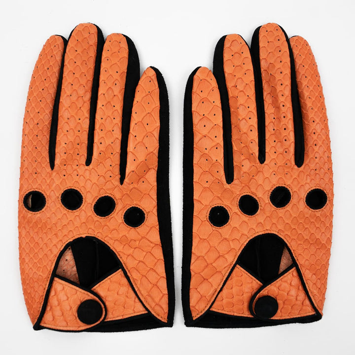 Orange Python Skin Driving Gloves