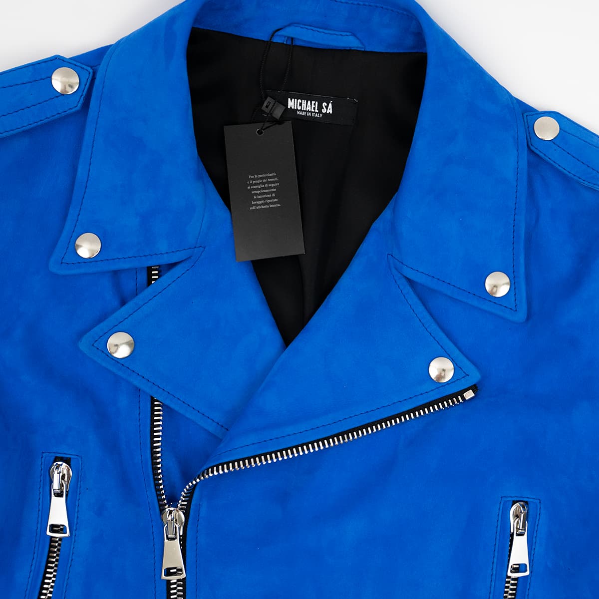 Blue Suede Biker Jacket - Main Image